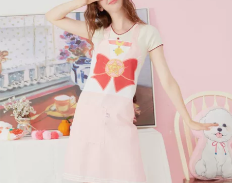 二次元海军风美少女心家务围裙家用服防水布罩...