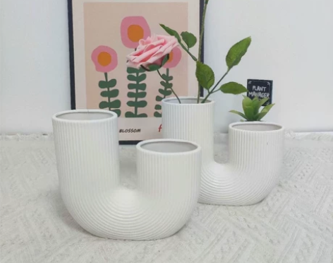 清仓捡漏不退换 白色陶瓷花瓶客厅餐桌面干花...