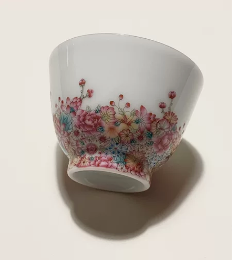 景德镇手工陶瓷釉上粉彩手绘茶杯,几乎全新,...