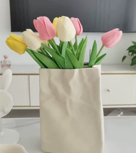 【全新捡漏】高级感简约奶油褶皱纸袋花瓶鲜花...