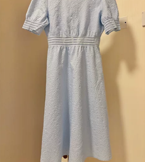 透气轻薄!奶蓝色连衣裙长裙裙子蓝色裙子淡蓝...