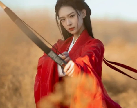 魏晋风汉服女红色齐腰改良古装侠女中国风古典...