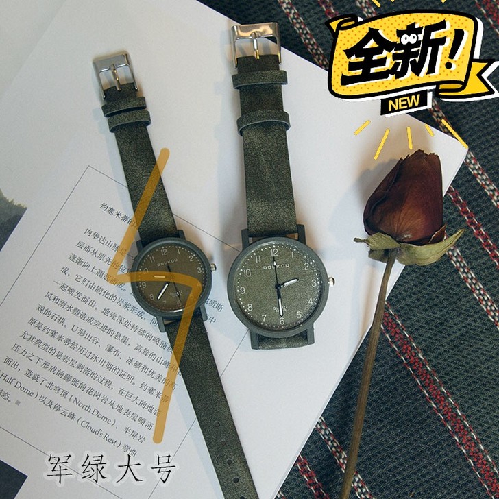 韩版文艺森系石头纹浅磨砂男女中学生手表情侣...
