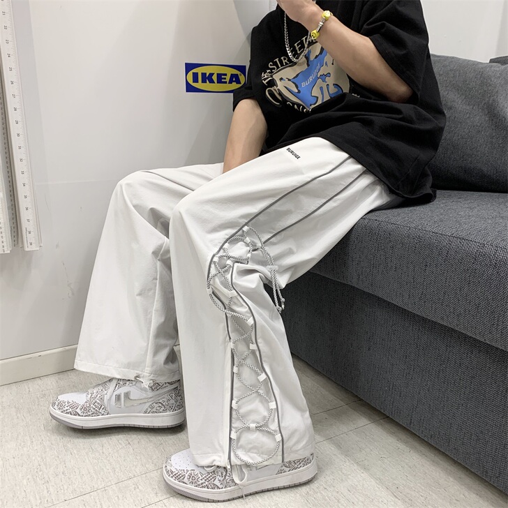 直筒休闲裤女潮ins大码设计感小众胖mm高...