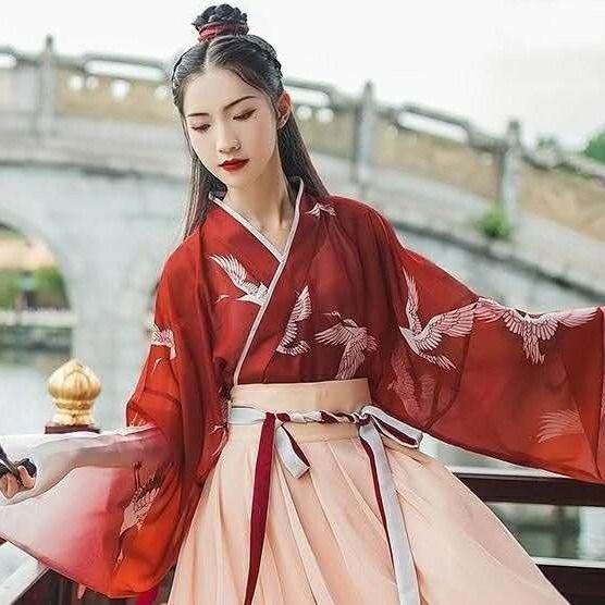 汉尚华莲一点春汉服女厂原交领齐腰襦裙，XS...