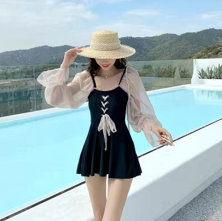 韩版泳衣女分体式超仙ins风防晒长袖遮肚显...