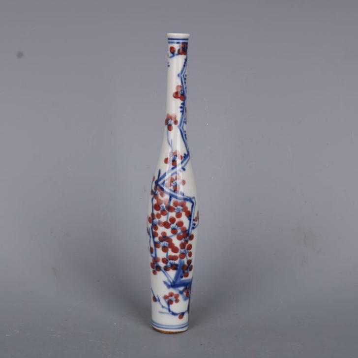 清青花青花釉里红冰梅纹插花瓶老货景德镇古瓷...