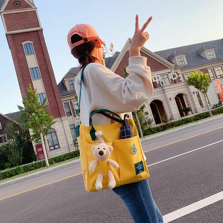 帆布包女学生斜挎手提袋韩版百搭单肩包大容量...
