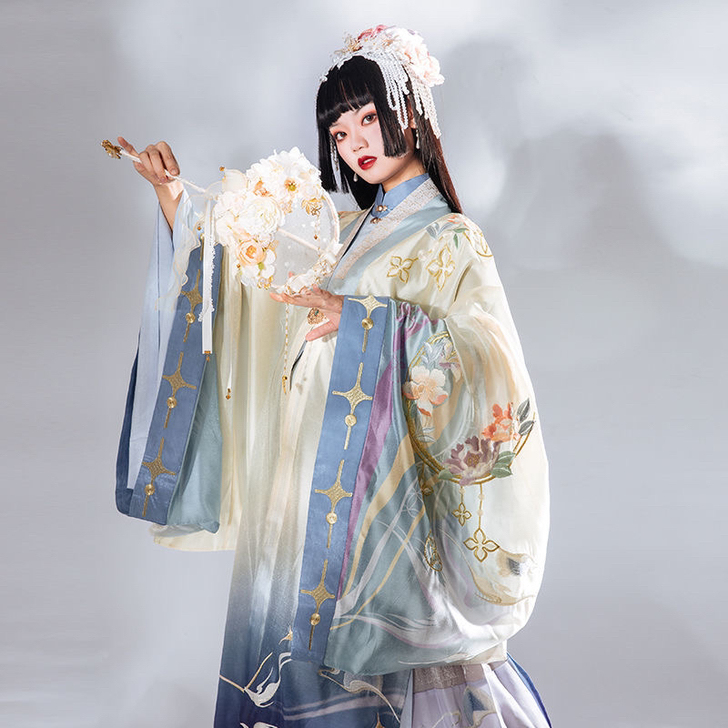 【流烟昔泠-玉金盏】原创刺绣明制披风立领长...