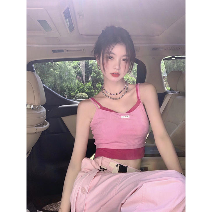 范智乔 粉色外穿辣妹背心女夏小吊带设计感小...
