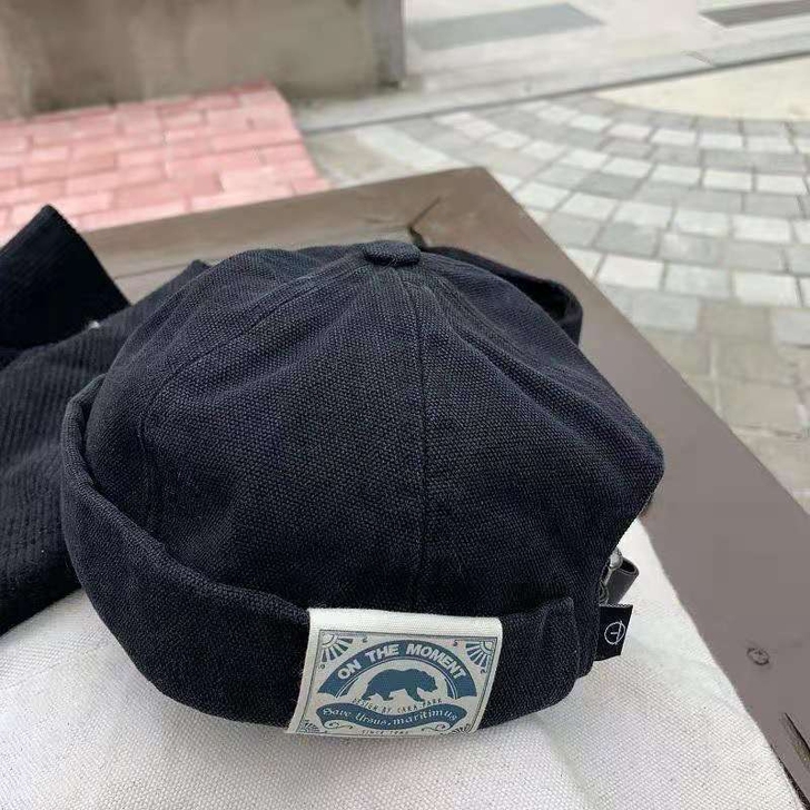 帽子男日系复古贴布瓜皮帽雅痞圆顶地主帽潮夏...