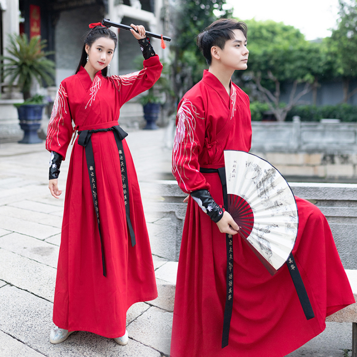 原创流烟弓道服绣花交领汉服男女古装剑客cp...