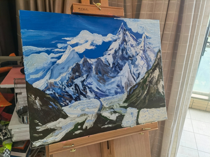 本人作品，油画布画，雪山（疫情期间作品，体...