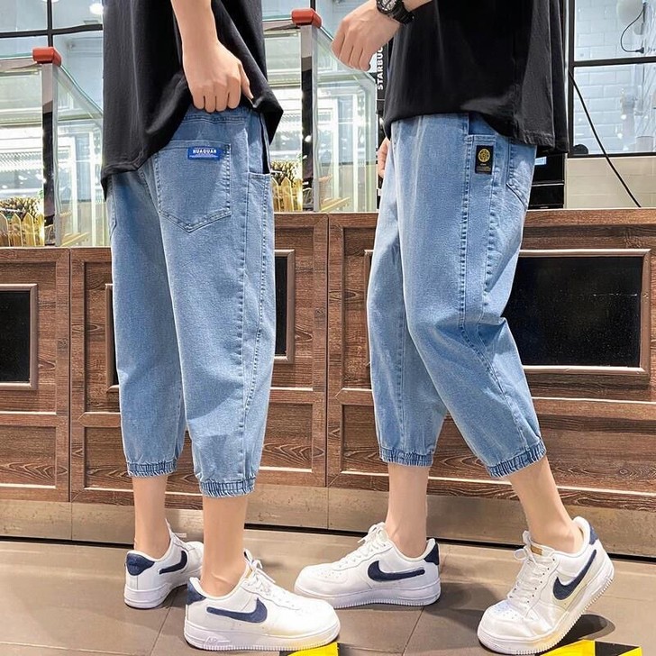牛仔裤男短裤直筒宽松ins超火裤子潮牌八分...