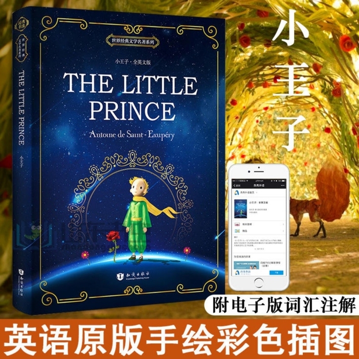 全新原创小王子英文版原版 彩色插图附词汇注...