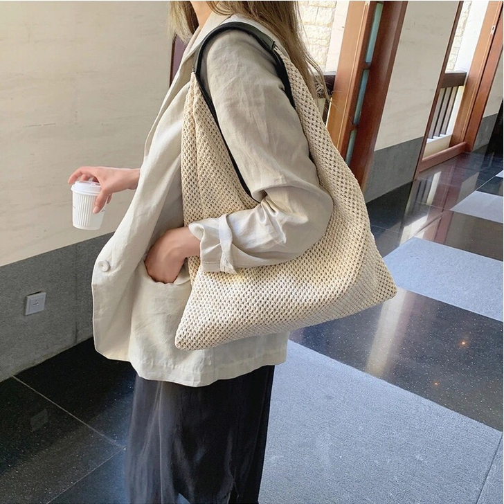 法式女包洋气编织单肩包度假时尚草编包