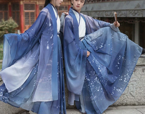 汉服女情侣广袖齐腰襦裙交领印花6米摆魏晋风...