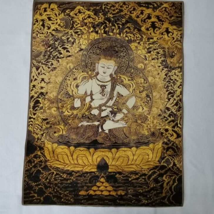 古玩收藏唐卡刺绣画织锦布画 宗教佛像金刚萨...