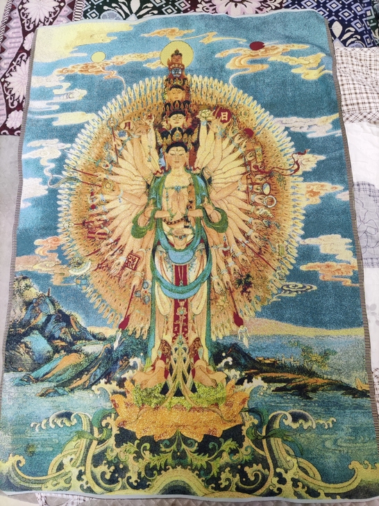 高品唐卡,宗教刺绣画 千手观音,丝绸刺绣织...