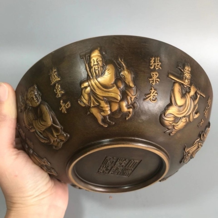 古玩铜器收藏鎏金八仙碗铜碗大号八仙碗工艺品...