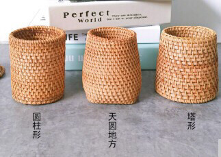 越南印尼秋藤编草编茶道配件储物文具化妆笔筒...