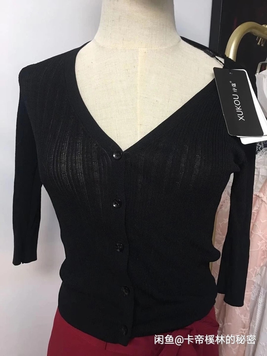 服装工作室样品清仓全新黑色百搭针织开衫，原...