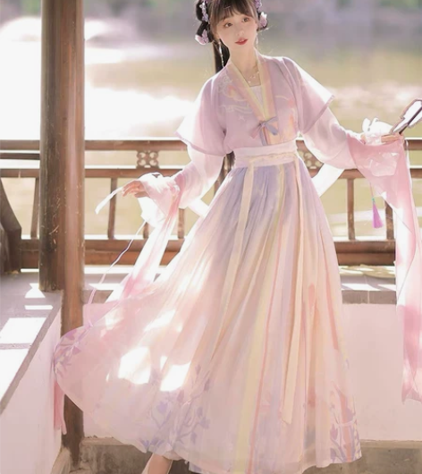 洛苓唐褙子汉服女圆领短衫褶裙原创齐腰中国风...