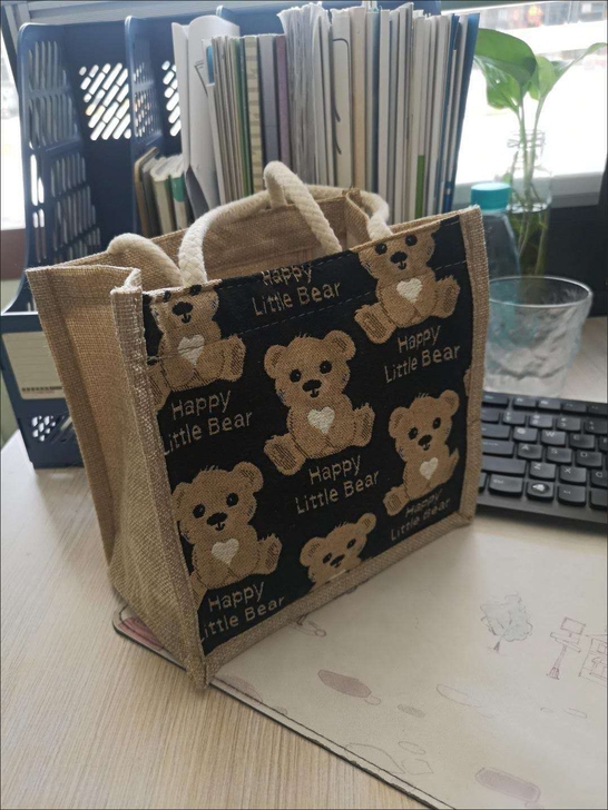 上班手提袋可爱环保购物袋女包亚麻防水便当饭...