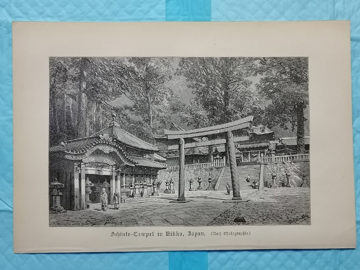 古董西洋木版画《日本日光市寺院》