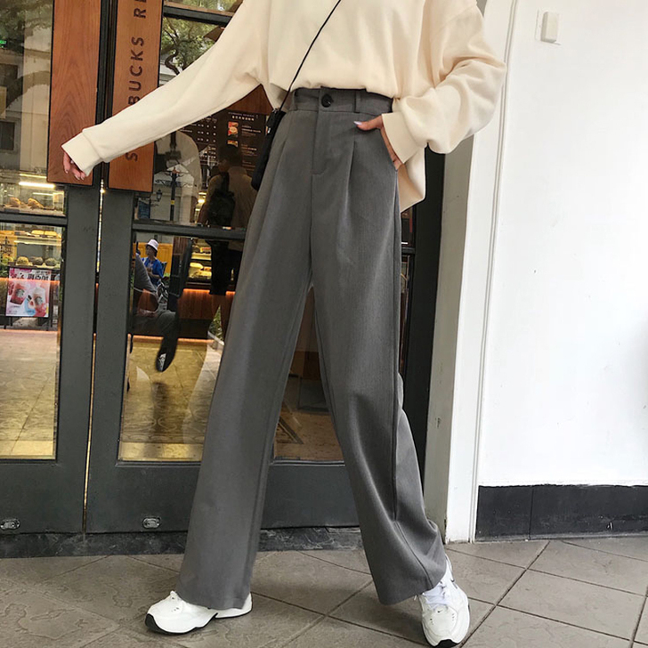 2020年高腰垂感阔腿裤女夏季新款直筒裤子...