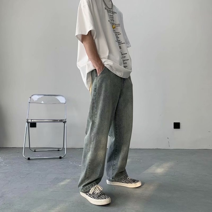 美式高街水洗牛仔裤男夏季薄款直筒宽松潮牌i...