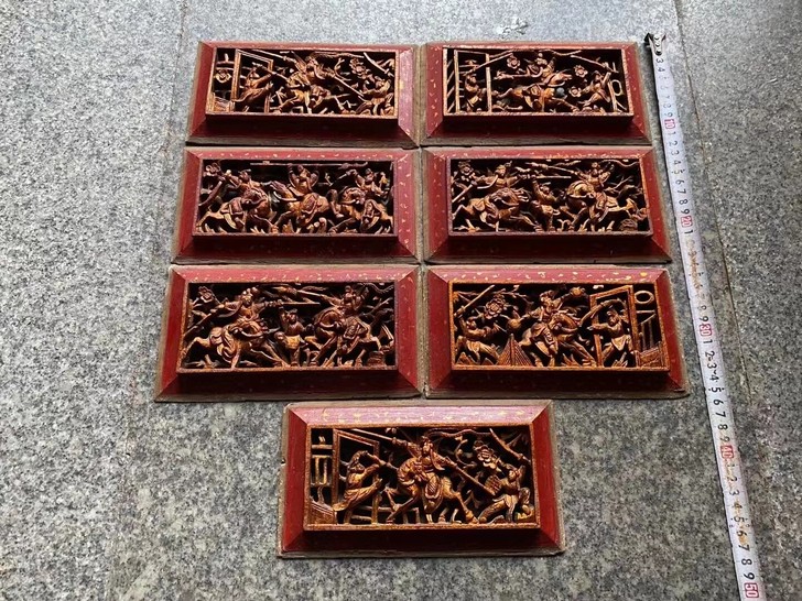全人物雕板一套7片~雕工非常细