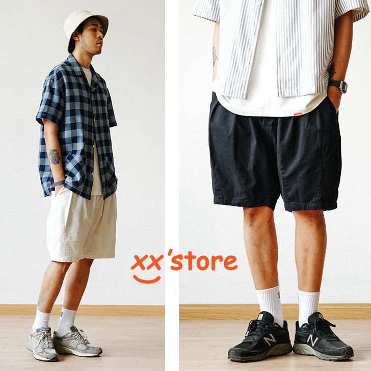XXstore日系复古灯笼工装短裤男bf风...