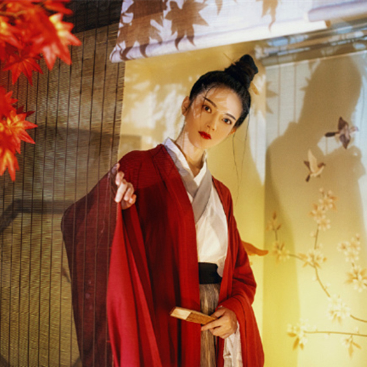 侠客汉服女古风红颜传统魏晋风红色齐腰襦裙广...