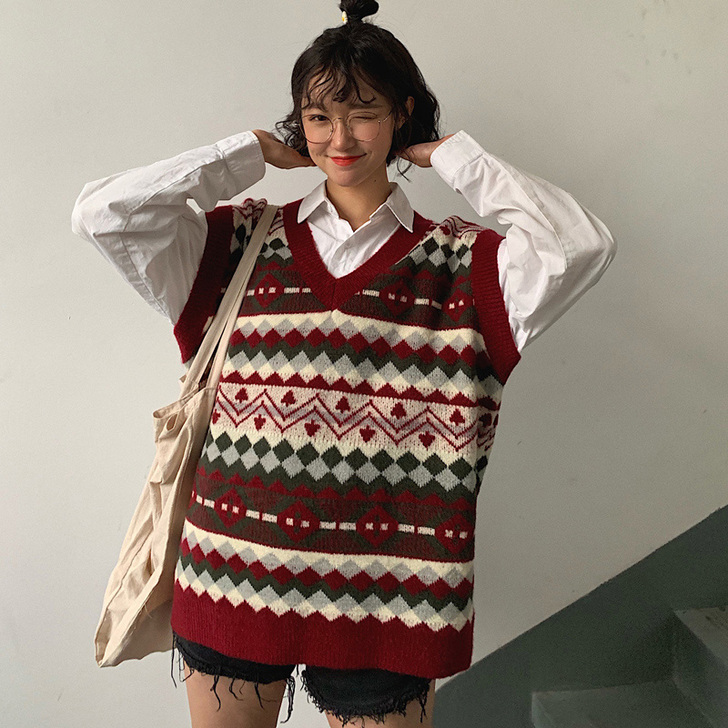 复古无袖毛衣背心女宽松外搭慵懒风ins潮韩...