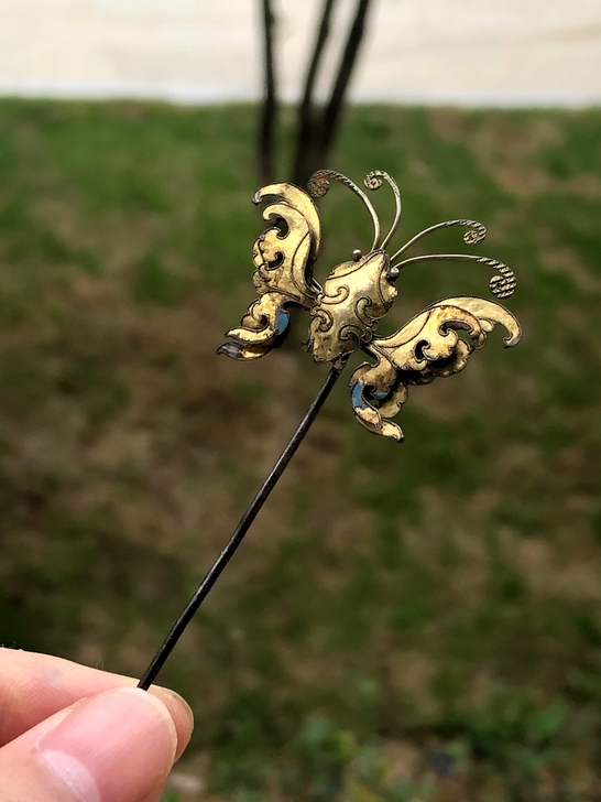 银鎏金蝴蝶簪子 品