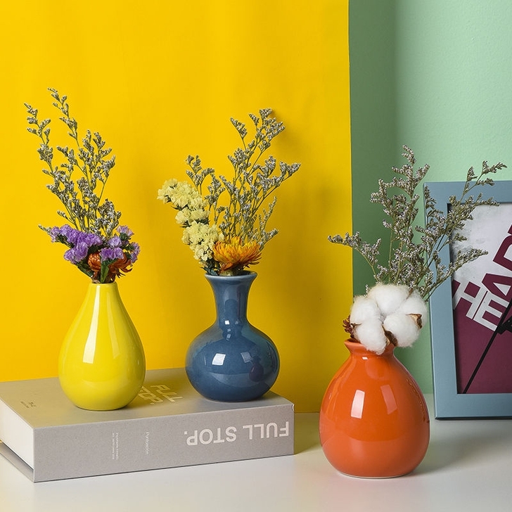 陶瓷小花瓶迷你摆件北欧风客厅插花简约装饰品