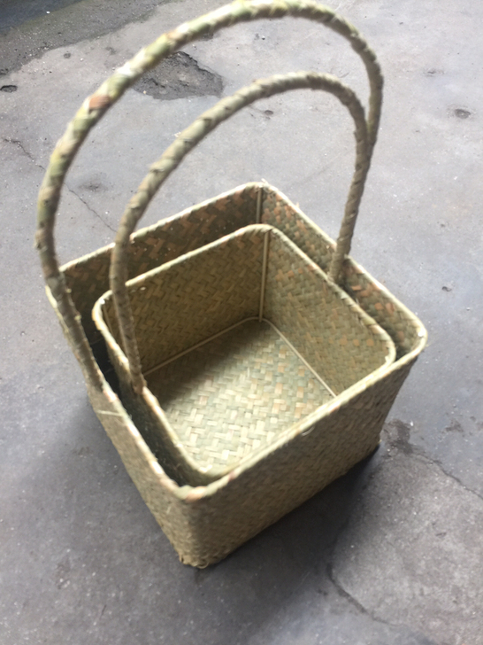 一对手提花篮纯手工编织海草篮田园多肉种植鲜...