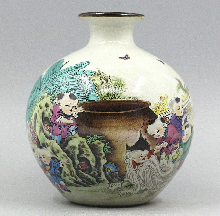 老家房子拆了大清乾隆司马光砸缸插花花瓶仿古...