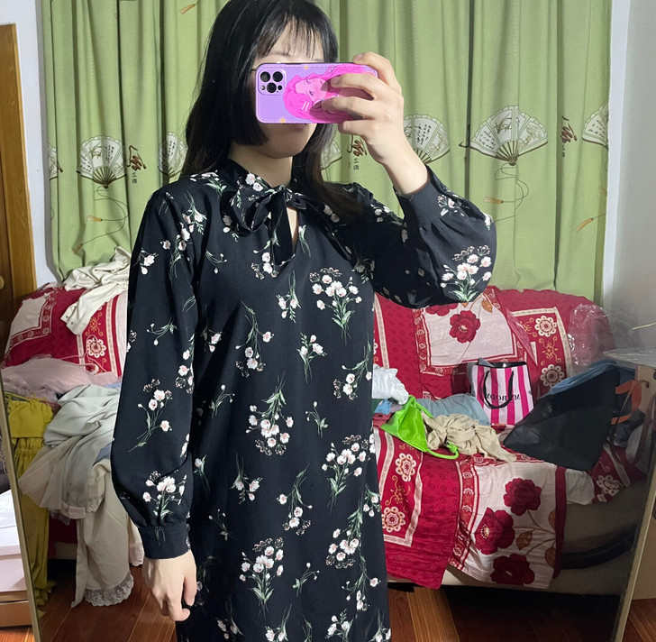 复古打底碎花裙长裙