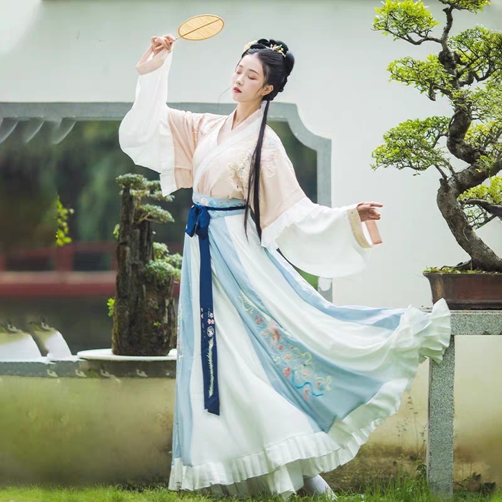 凤于牡丹 墨子研汉服女晋制交领半袖齐腰襦裙...