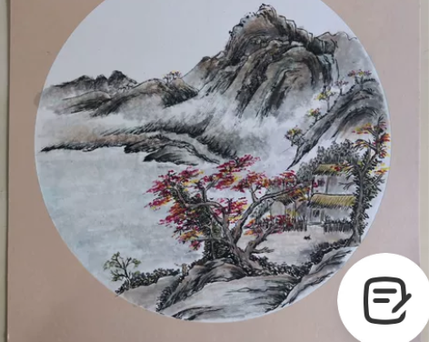 国画山水(聚财）斗方：38X38cm 裸画...