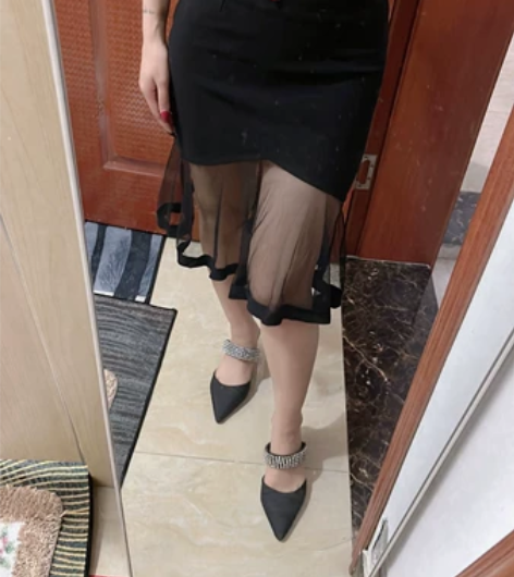 网纱拼接鱼尾裙女夏新款半身裙性感高腰松紧包...