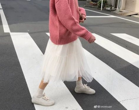 陆小团团 甜美少女网纱公主裙高腰A字不对称...
