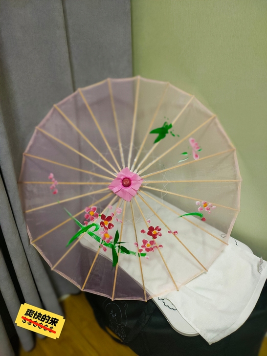 古风绸布透明粉色伞