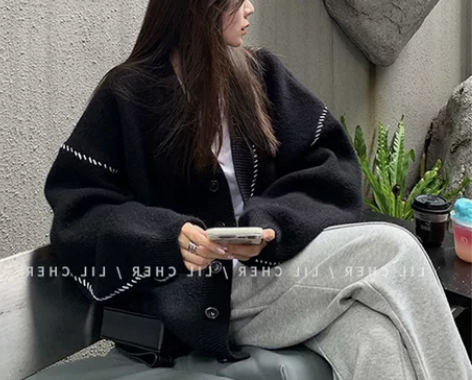 高级感慵懒风明线针织开衫毛衣外套!秋天要跟...