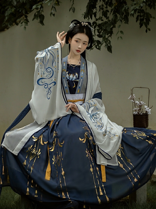 千韵岗琼华汉服女夏正品原创古装中国风齐腰白...