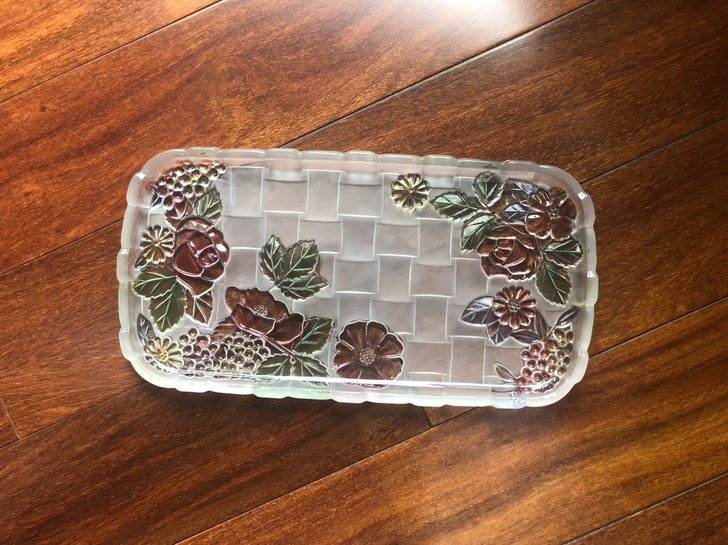 中古玻璃雕花水果盘