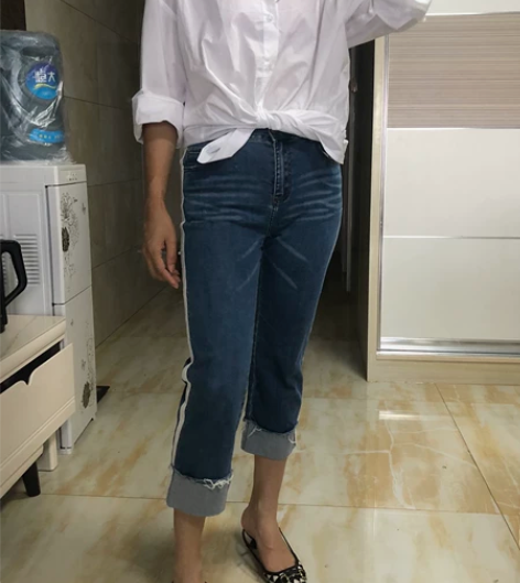 #牛仔长裤 七分牛仔裤 还挺好看 有设...