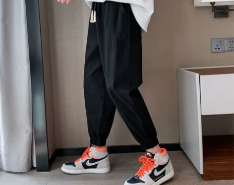 棉麻裤男夏季九分束脚裤子纯色百搭ins痞帅...